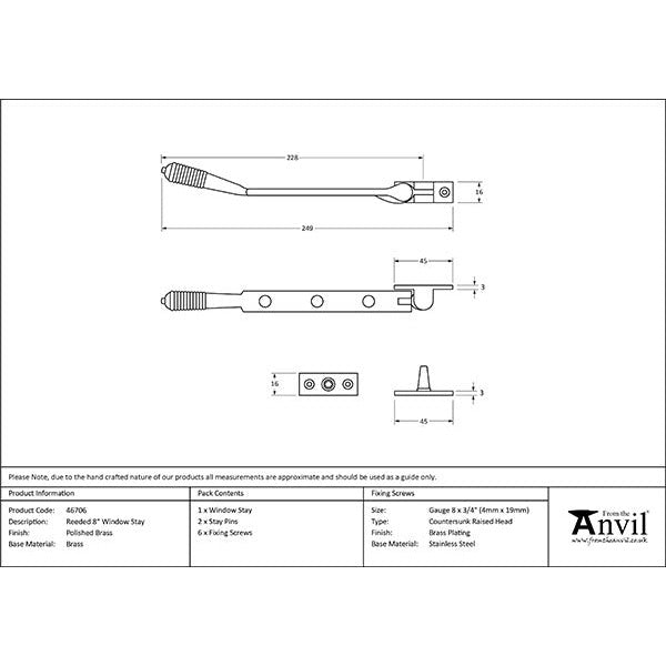 From The Anvil - 8" Reeded Stay - Polished Brass - 46706 - Choice Handles