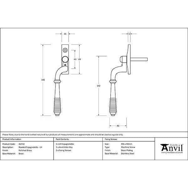 From The Anvil - Reeded Espag - LH - Polished Brass - 46710 - Choice Handles