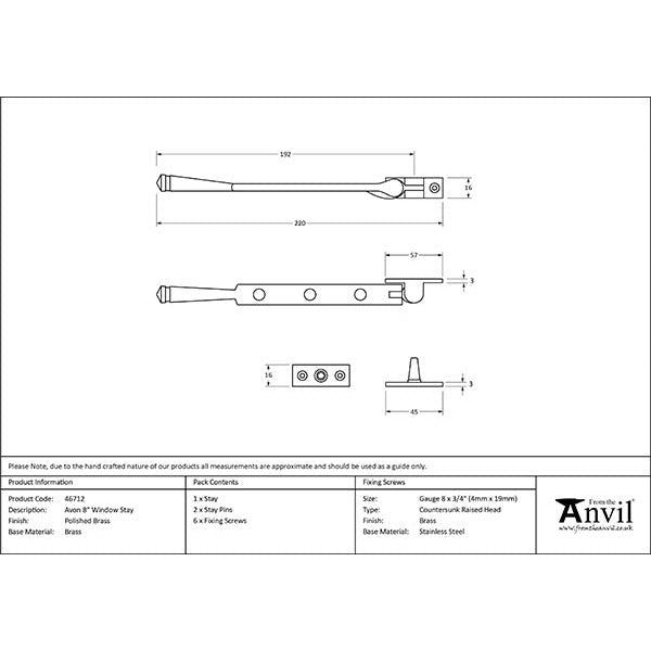 From The Anvil - 8" Avon Stay - Polished Brass - 46712 - Choice Handles