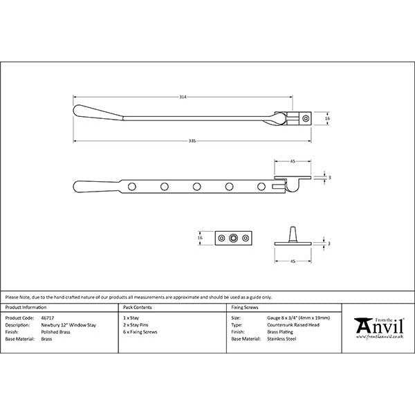 From The Anvil - 12" Newbury Stay - Polished Brass - 46717 - Choice Handles