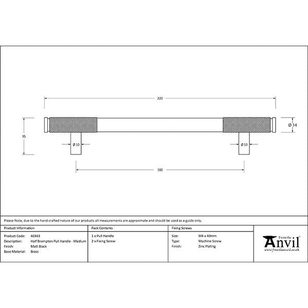From The Anvil - Half Brompton Pull Handle - Medium - Matt Black - 46943 - Choice Handles