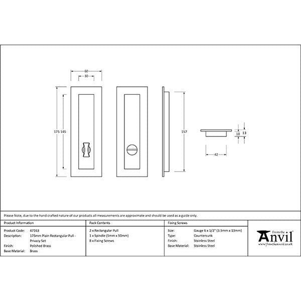 From The Anvil - 175mm Plain Rectangular Pull - Privacy Set - Polished Brass - 47163 - Choice Handles