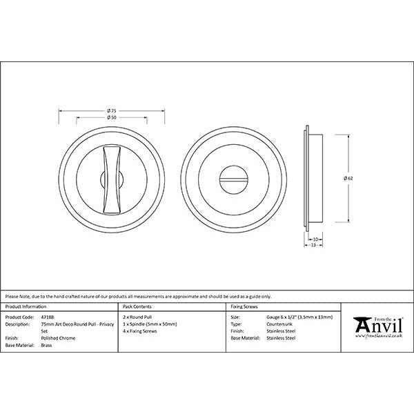 From The Anvil - 75mm Art Deco Round Pull - Privacy Set - Polished Chrome - 47188 - Choice Handles