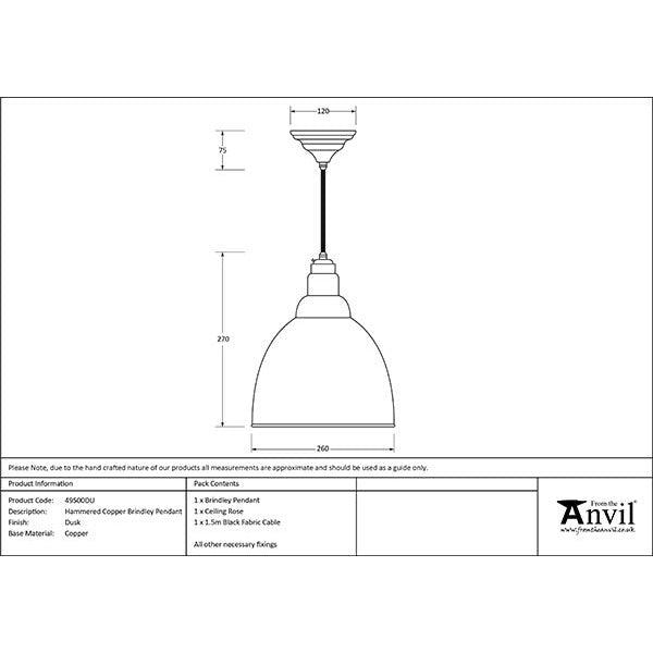 From The Anvil - Brindley Pendant in Dusk - Hammered Copper - 49500DU - Choice Handles