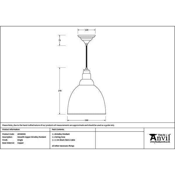 From The Anvil - Brindley Pendant in Dingle - Smooth Copper - 49500SDI - Choice Handles