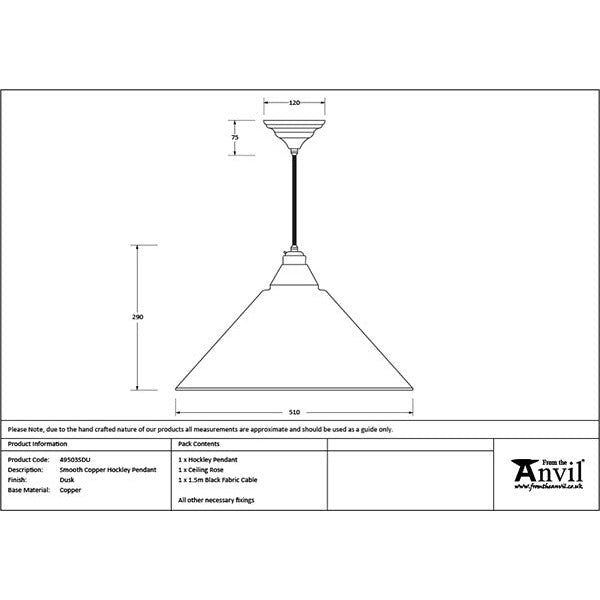 From The Anvil - Hockley Pendant in Dusk - Smooth Copper - 49503SDU - Choice Handles