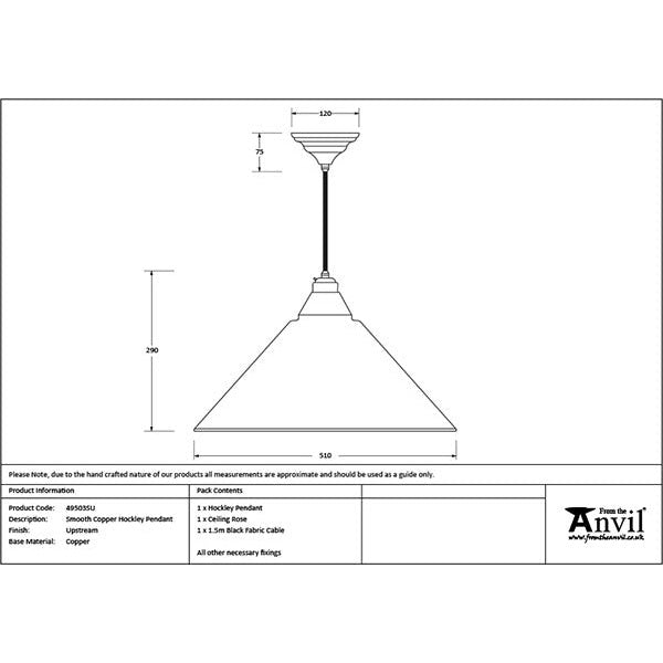 From The Anvil - Hockley Pendant in Upstream - Smooth Copper - 49503SU - Choice Handles