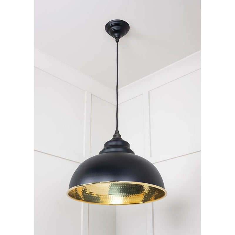 From The Anvil - Harborne Pendant in Elan Black - Hammered Brass - 49521EB - Choice Handles