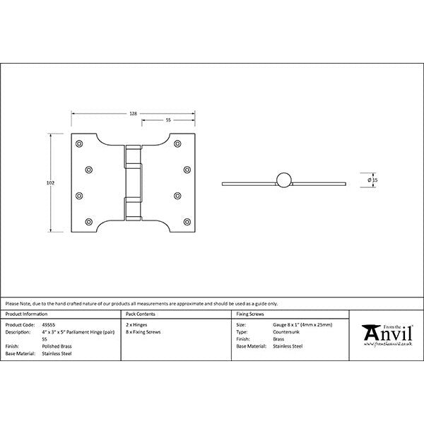 From The Anvil - 4" x 3" x 5"  Parliament Hinge (pair) ss - Polished Brass - 49555 - Choice Handles