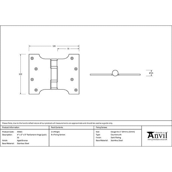 From The Anvil - 4" x 3" x 5"  Parliament Hinge (pair) ss - Aged Bronze - 49561 - Choice Handles