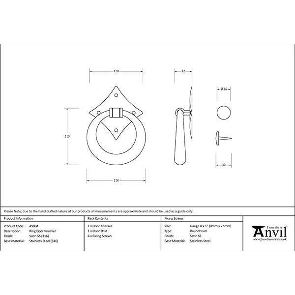 From The Anvil - Ring Door Knocker - Satin Marine SS (316) - 49804 - Choice Handles