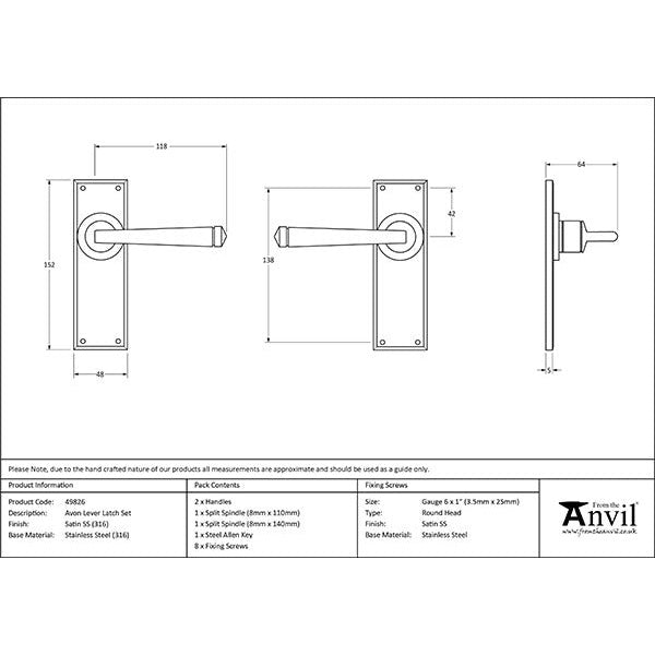 From The Anvil - Avon Lever Latch Set - Satin Marine SS (316) - 49826 - Choice Handles