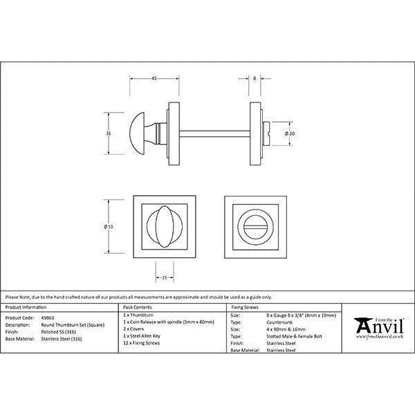 From The Anvil - Round Thumbturn Set (Square) - Polished Marine SS (316) - 49863 - Choice Handles