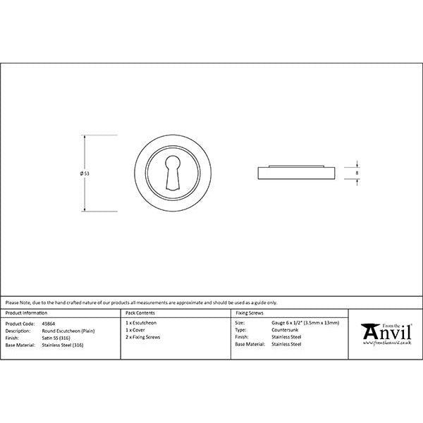 From The Anvil - Round Escutcheon (Plain) - Satin Marine SS (316) - 49864 - Choice Handles