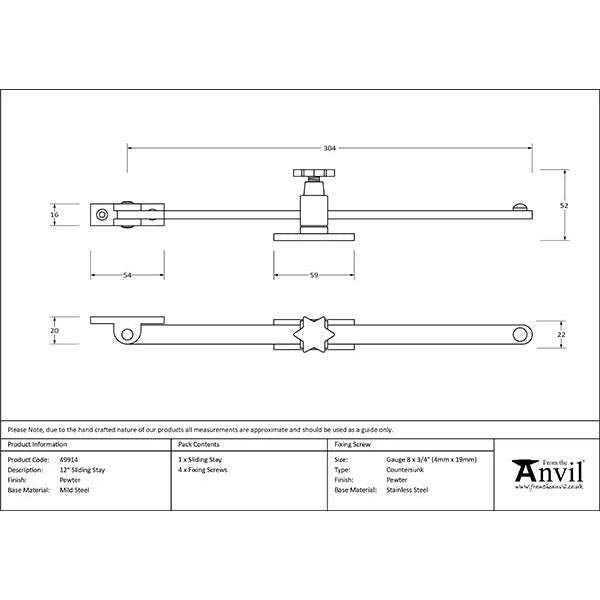 From The Anvil - 12" Sliding Stay - Pewter Patina - 49914 - Choice Handles