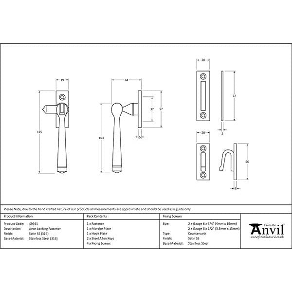 From The Anvil - Locking Avon Fastener - Satin Marine SS (316) - 49941 - Choice Handles