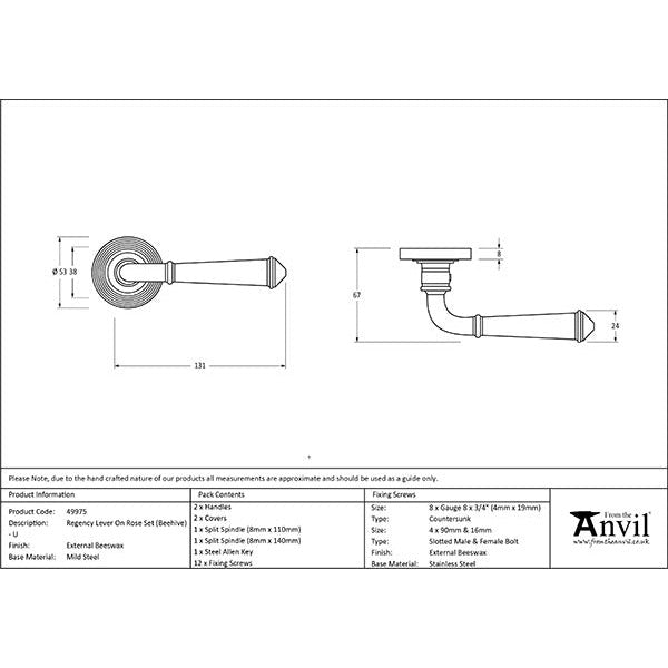 From The Anvil  - Regency Lever on Rose Set (Beehive) - Unsprung - External Beeswax - 49975 - Choice Handles