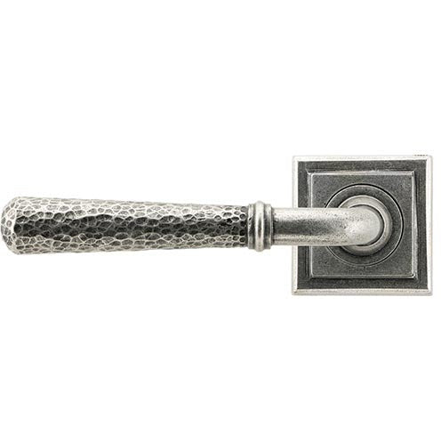 From The Anvil  - Hammered Newbury Lever on Rose Set (Square) - Unsprung - Pewter Patina - 49992 - Choice Handles