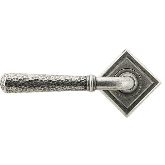 From The Anvil  - Hammered Newbury Lever on Rose Set (Square) - Unsprung - Pewter Patina - 49992 - Choice Handles