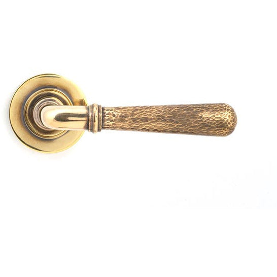 From The Anvil - Hammered Newbury Lever on Rose Set (Plain) - Unsprung - Aged Brass - 50037 - Choice Handles