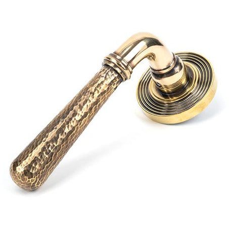 From The Anvil - Hammered Newbury Lever on Rose Set (Beehive) - Unsprung - Aged Brass - 50039 - Choice Handles