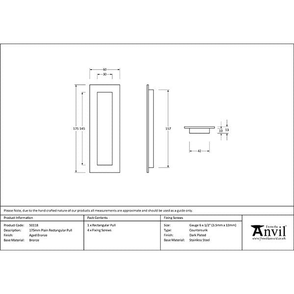 From The Anvil - 175mm Plain Rectangular Pull - Aged Bronze - 50118 - Choice Handles