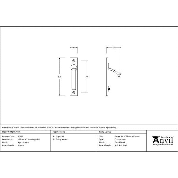 From The Anvil - 125mm x 25mm Edge Pull - Aged Bronze - 50132 - Choice Handles