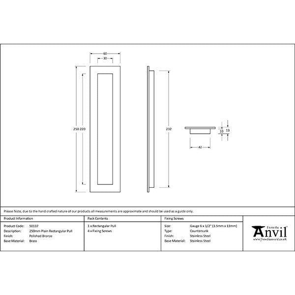 From The Anvil - 250mm Plain Rectangular Pull - Polished Bronze - 50137 - Choice Handles