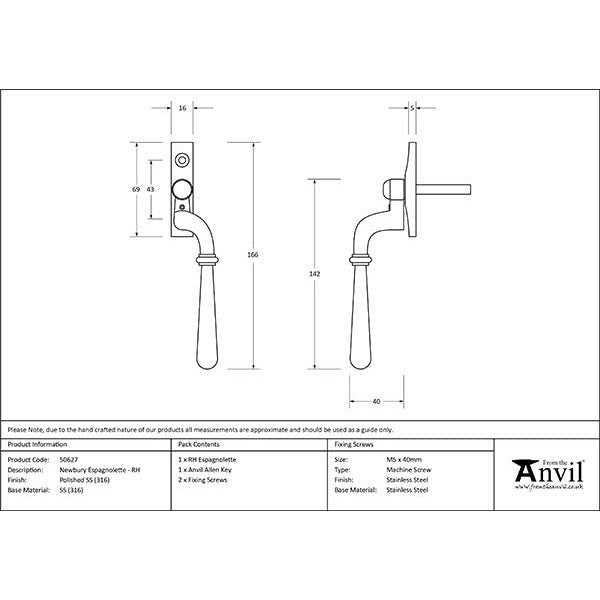 From The Anvil - Newbury Espag - RH - Polished Marine SS (316) - 50627 - Choice Handles