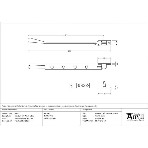 From The Anvil - 10" Newbury Stay - Polished Marine SS (316) - 50631 - Choice Handles