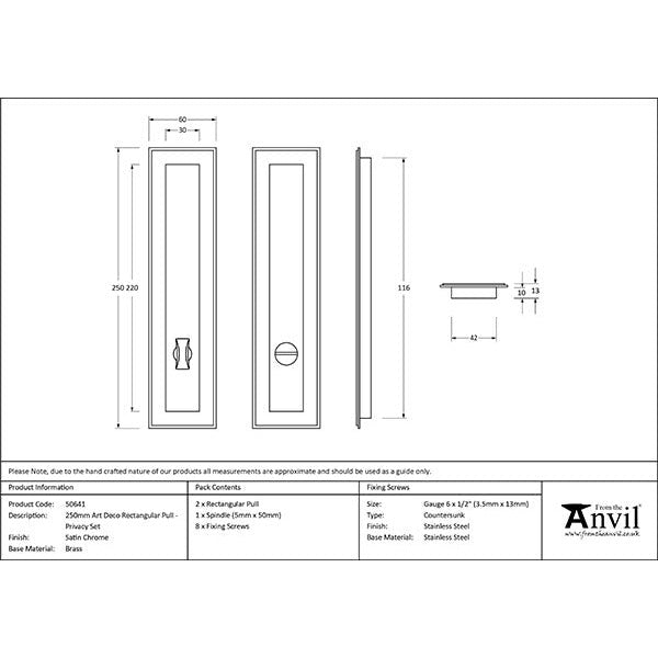 From The Anvil - 250mm Art Deco Rectangular Pull - Privacy Set - Satin Chrome - 50641 - Choice Handles