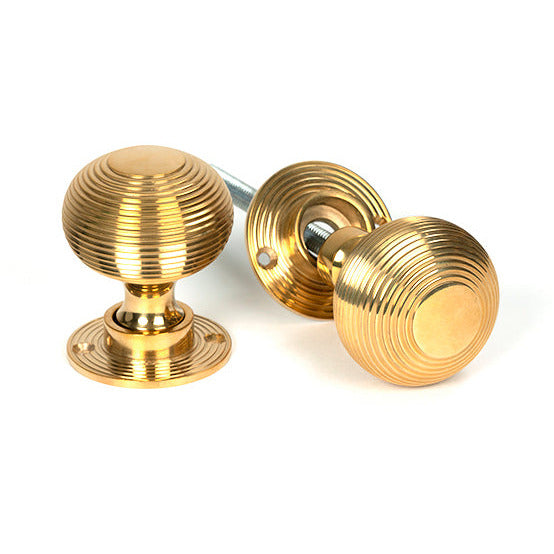 From The Anvil - Heavy Beehive Mortice/Rim Knob Set - Polished Brass - 50840 - Choice Handles