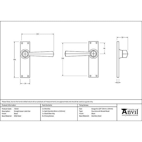 From The Anvil - Straight Lever Latch Set - Black - 73110 - Choice Handles