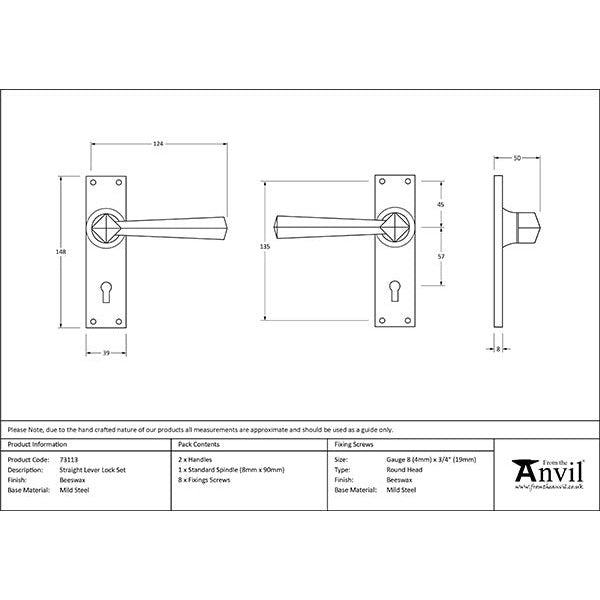 From The Anvil - Straight Lever Lock Set - Beeswax - 73113 - Choice Handles