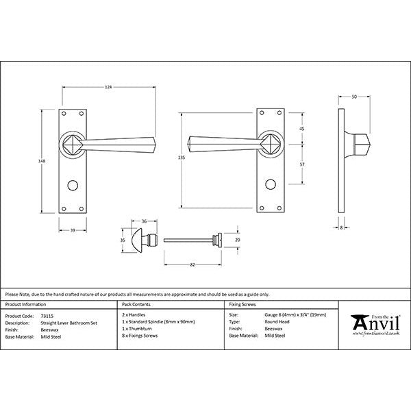 From The Anvil - Straight Lever Bathroom Set - Beeswax - 73115 - Choice Handles