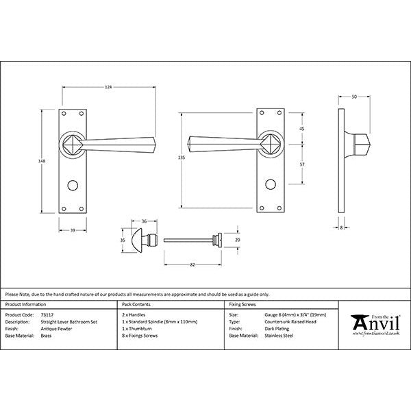 From The Anvil - Straight Lever Bathroom Set - Antique Pewter - 73117 - Choice Handles