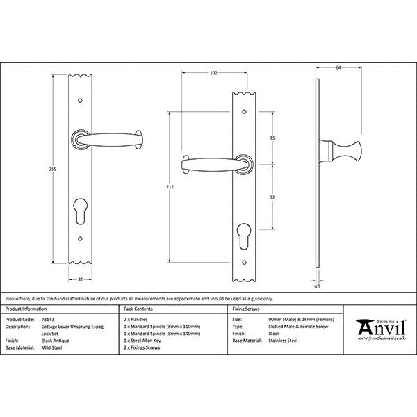 From The Anvil - Cottage Lever Espag. Lock Set - Black - 73143