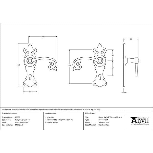 From The Anvil - Curly Lever Lock Set - Natural Textured - 83500 - Choice Handles