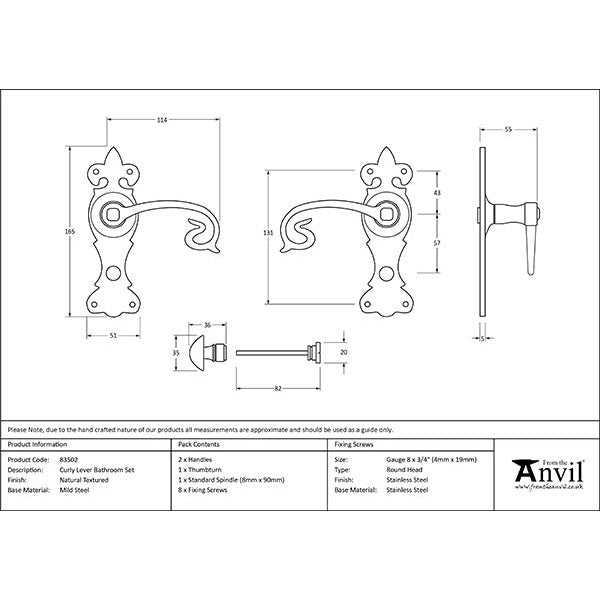 From The Anvil - Curly Lever Bathroom Set - Natural Textured - 83502 - Choice Handles