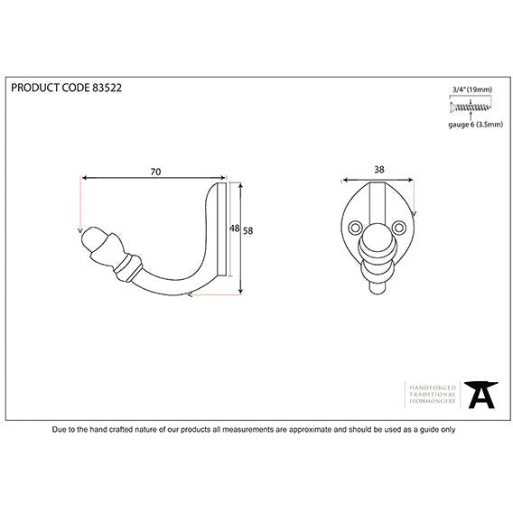 From The Anvil - Coat Hook - Black - 83522 - Choice Handles