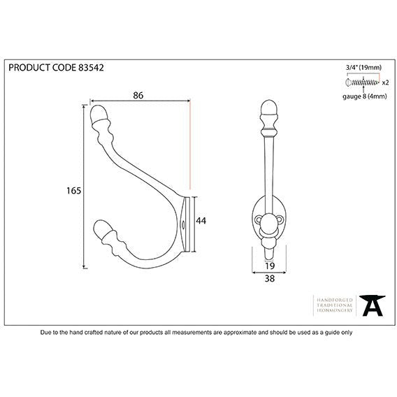 From The Anvil - 6 1/2" Hat & Coat Hook - Black - 83542 - Choice Handles