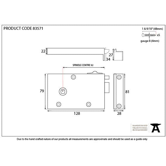 From The Anvil - Right Hand Bathroom Latch - Polished Brass - 83571 - Choice Handles