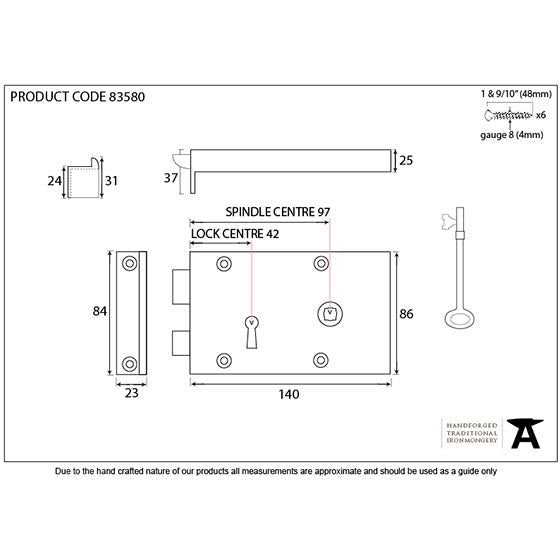 From The Anvil - Right Hand Rim Lock - Small - Polished Brass - 83580 - Choice Handles