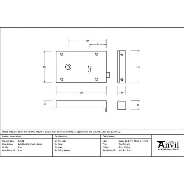 From The Anvil - Left Hand Rim Lock - Large - Iron - 83591 - Choice Handles