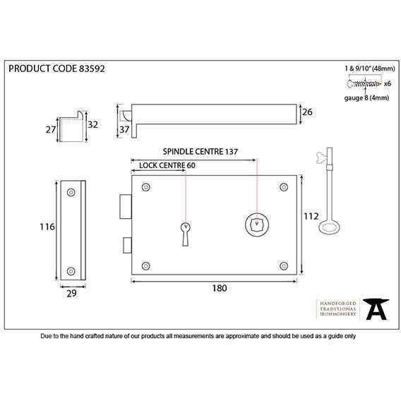 From The Anvil - Iron Right Hand Rim Lock - Large - Iron - 83592 - Choice Handles