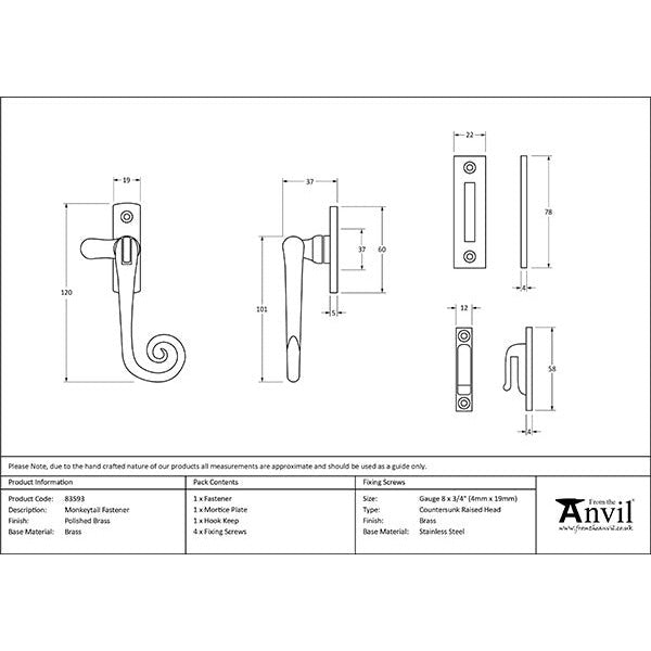 From The Anvil - Monkeytail Fastener - Polished Brass - 83593 - Choice Handles