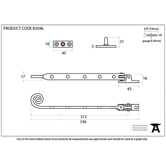 From The Anvil - 12" Monkeytail Stay - Polished Brass - 83596 - Choice Handles