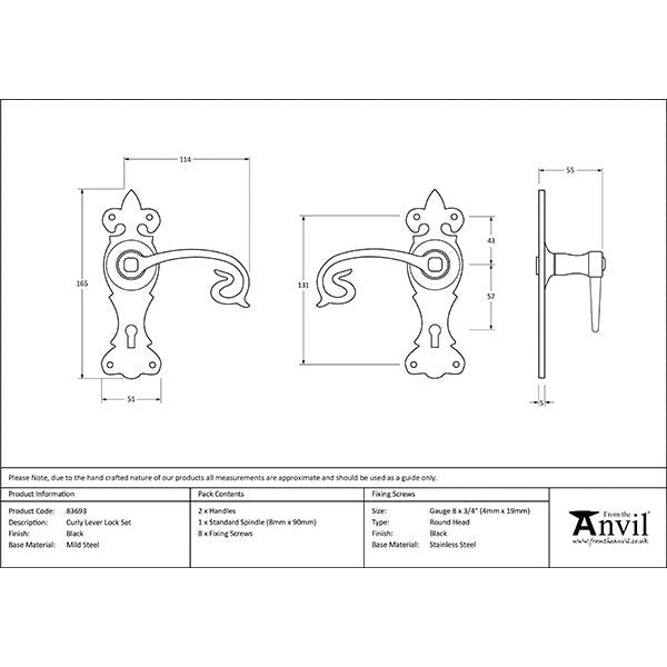 From The Anvil - Curly Lever Lock Set - Black - 83693 - Choice Handles