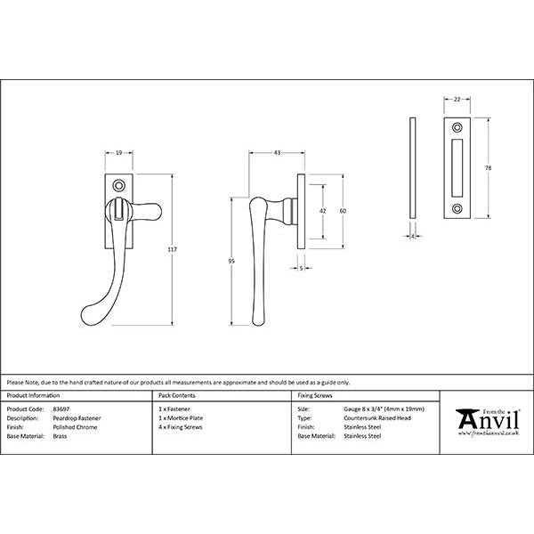 From The Anvil - Peardrop Fastener - Polished Chrome - 83697 - Choice Handles