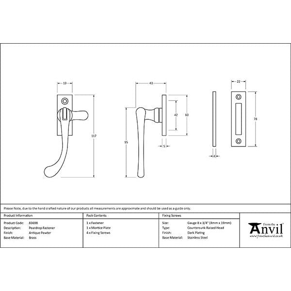 From The Anvil - Peardrop Fastener - Antique Pewter - 83698 - Choice Handles